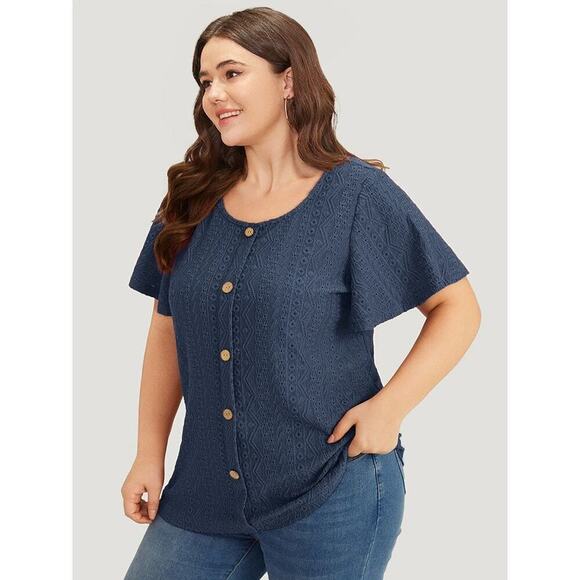 BloomChic Tops - Size 18 - 20 • 2x •BloomChic Embroidered Button Crew Neck Flutter Sleeve T-shirt